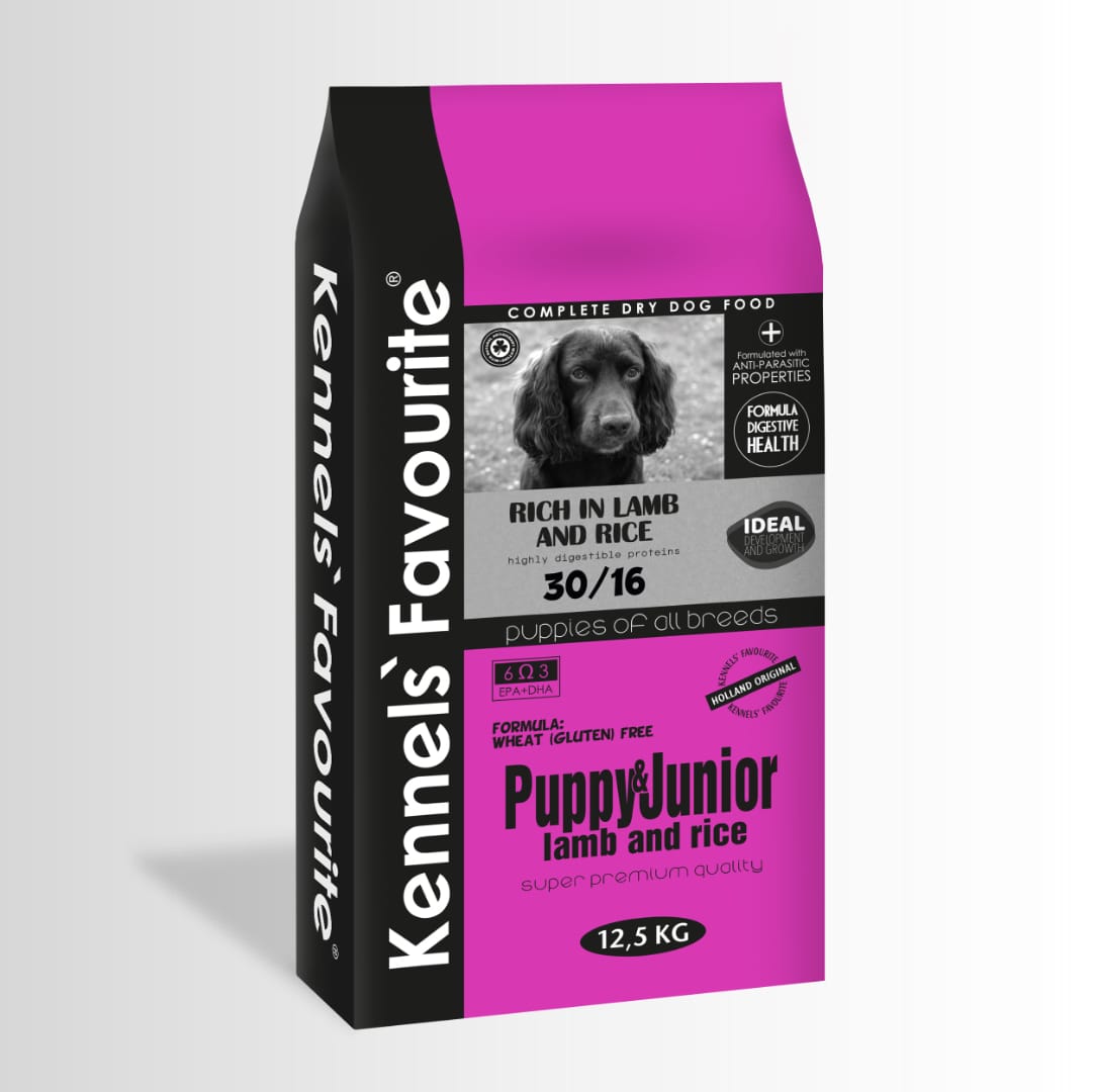 Hrană uscată câini Super Premium Puppy & Junior miel și orez Kennels' Favourite, 12,5 kg