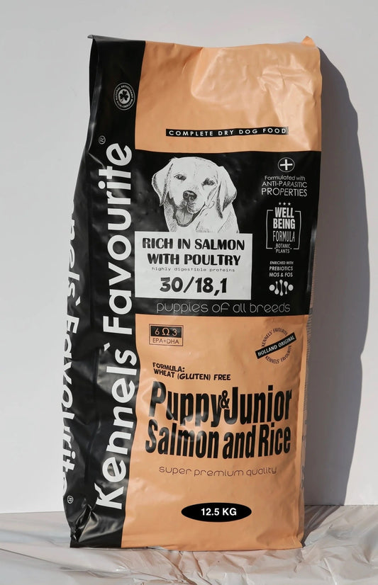 Kennels' Favourite Puppy & Junior Super Premium 12.5kg - hrana uscata caini - somon si orez - Kennels' Favourite